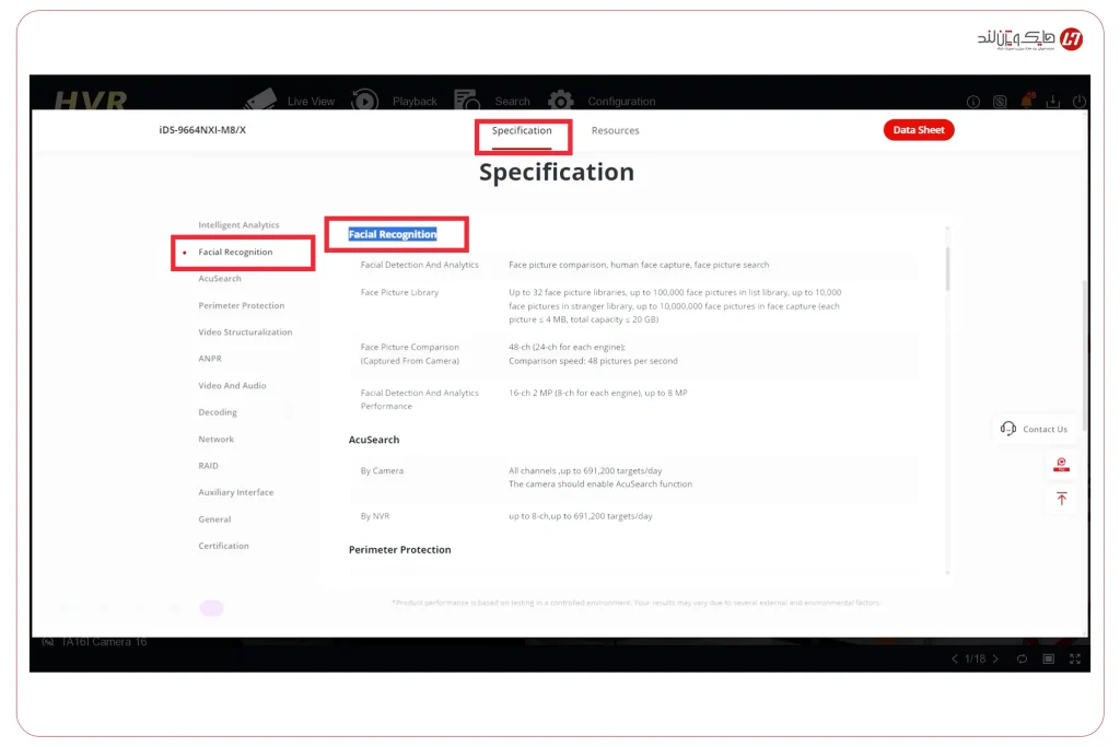 دیتاشیت/مشخصات فنی مدل دستگاه