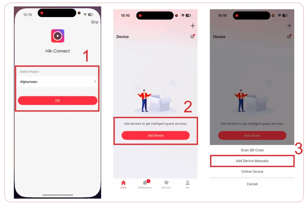 گزینه Add Device در Hik-Connect برای اضافه کردن DVR یا NVR هایک ویژن