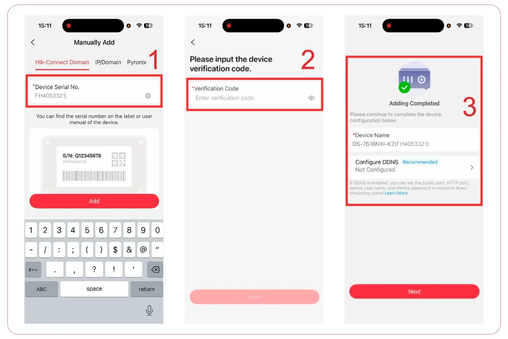 افزودن دستی دستگاه هایک ویژن در Hik-Connect با Serial و Verification Code