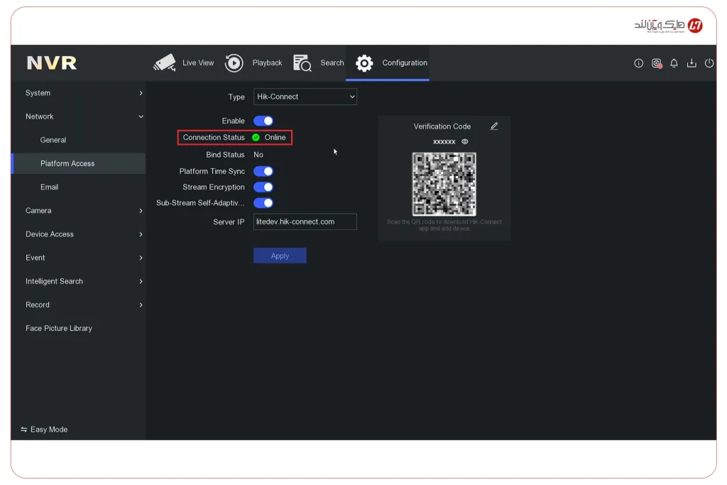 فعال‌سازی Hik-Connect Platform Access و وضعیت Online در دستگاه هایک ویژن
