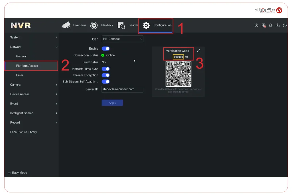 نمایش QR Code و Verification Code در Hik-Connect برای افزودن دستگاه هایک ویژن