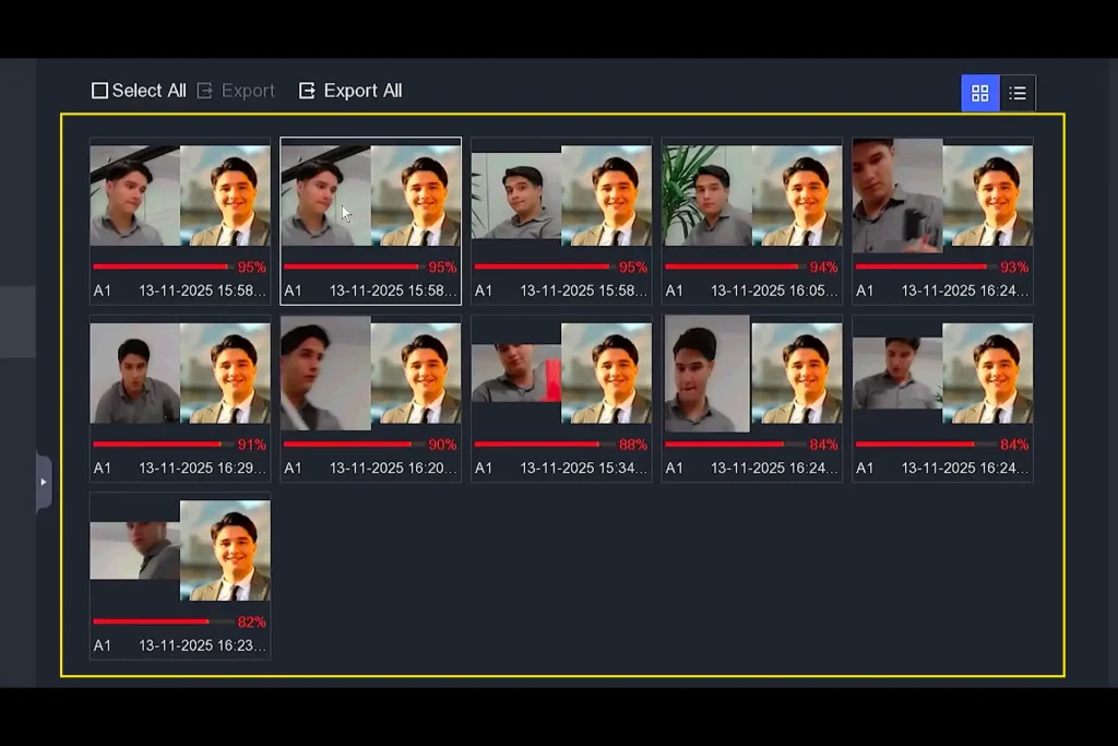 نمایش نتایج جستجوی هوشمند چهره در هایک‌ویژن؛ Event List و باز کردن Playback با کلیک روی رویداد